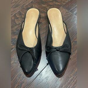 Quince Women  Italian Leather Pointed Toe Mule Flats Black Size 8